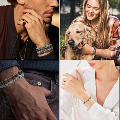 5pcs Wooden Bead Bracelet Set with Charm and Tassel for Men & Women - Stackable Boho Bracelets, Amber Color Scheme Adjustable Bracelet - color: Brown and Light Blue