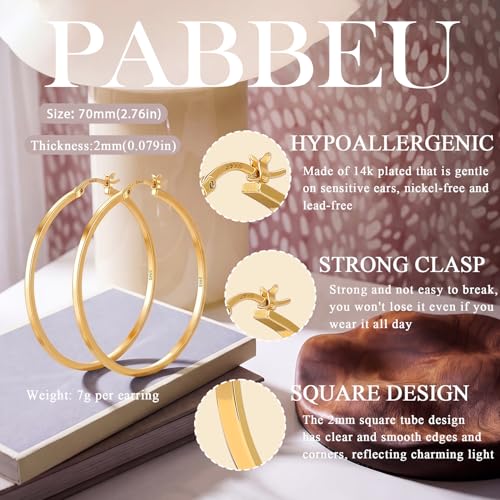 925 Sterling Silver Hoop Earrings Silver Hoops Earring Large Hoop Earrings | Jewelry for Her Gift Large Silver Hoop Earrings Hypoallergenic Thin Hoop Earring for Women Sensitive Ears 20/30/40/50/60/70mm - color: 70mm Gold