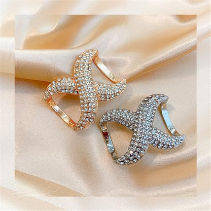 Rhinestone Infinity Silk Scarf Ring Brooch for Women Fashion Crystal X Chain Shawl Scarves Buckle Clip Brooches Dainty Dress Accessories Wedding Birthday Jewelry Gift - color: Silver
