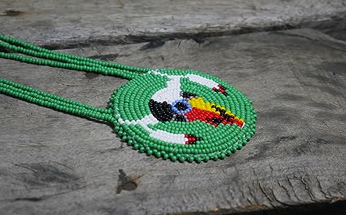 Handmade Native American Style Tribal ethnic Seed Bead Beaded Layered Medallion Necklace - color: Buffalo Skull