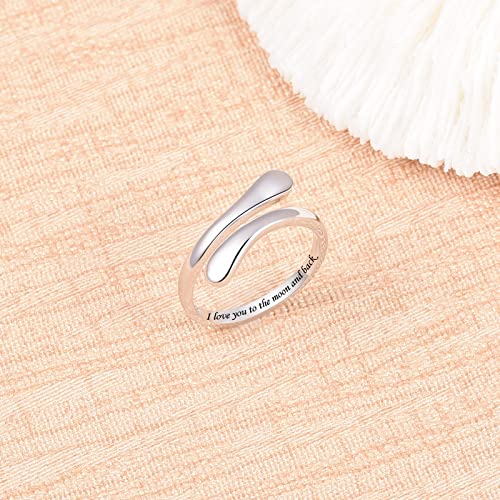 Fookduoduo 925 Sterling Silver Ring Inspirational Jewelry adjustable Wrap Open Rings for Women - style: I Love You to The Moon and Back