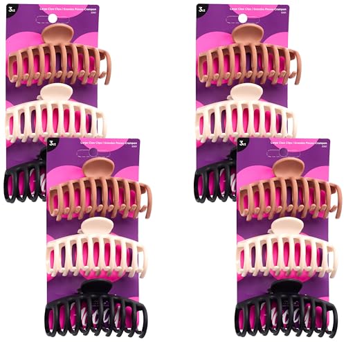 Goody Classics Large Sprial Claw Clips - 12-Pack, Assorted Colors - Great for Easily Pulling Up Your Hair - Pain-Free Hair Accessories for Women, Men, Boys, and Girls - color: Tort/Clear/Black (Large Claw), size: 3 Count (Pack of 4)