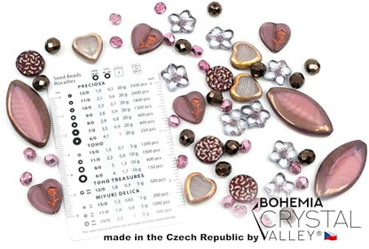 45+ pcs (2.1oz=60g) of Focal Glass Bead Mix with Table-Cut Flower and Butterfly Beads, PG Pink Purple - color: Focat Pink Purple