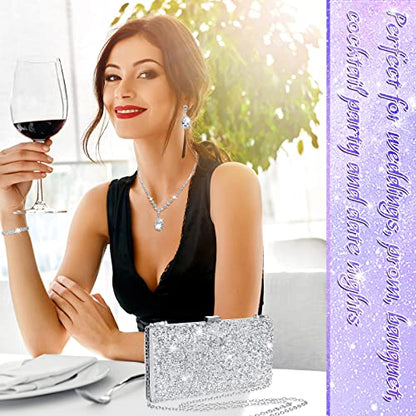 Mixweer 4 Pieces Clutch Purses Bag for Women Evening Rhinestone Jewelry Set Bling Necklace Earrings Bracelets Set for Wedding - style: Elegant Style