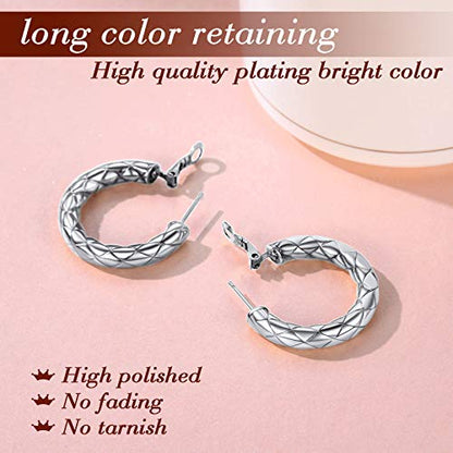 FindChic Chunky Hoop Earrings for Women, Silver/Black/14K Gold Plated Crossover Patterned Hollow Tube Rounded Loop Earrings, 30mm/40mm/60mm/80mm Hoops with Custom Name Options and Gift Box - color: b.Silver, size: 30MM