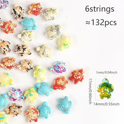 DAHI 130pcs 6 Colors Turquoise Turtle Beads: Synthetic Turquoise, Cylindrical, Loose Beads for DIY Jewelry Making - color: colorful sea turtle