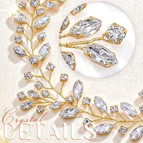 Gold Rhinestone Wedding Hair Vine Bridal Hair Accessories Crystal Hairpieces for Women(Gold) - color: gold