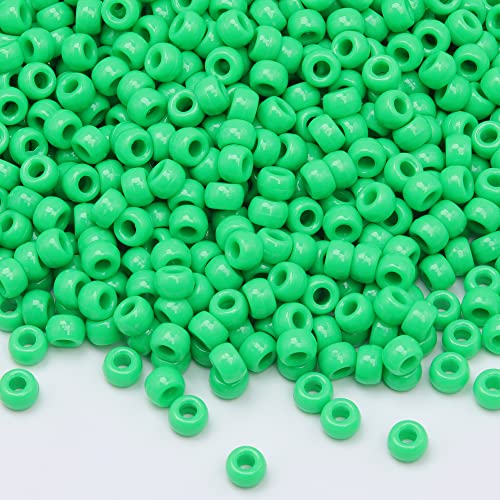 1000Pcs Green Pony Beads for Bracelet, Necklace, Jewelry Making, DIY Crafts, 6x9mm, Plastic, Round - color: Green