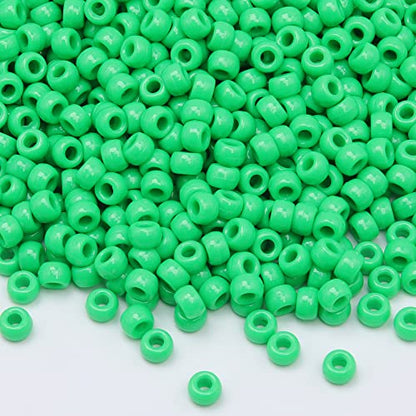 1000Pcs Green Pony Beads for Bracelet, Necklace, Jewelry Making, DIY Crafts, 6x9mm, Plastic, Round - color: Green