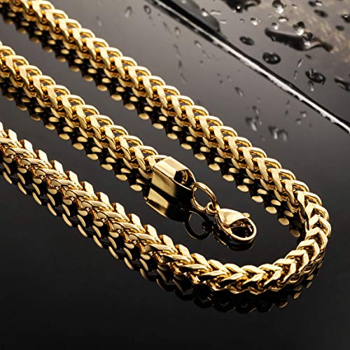 INBLUE 6MM Wide Chain Necklace for Men Women Stainless Steel Cuban Link Chain Necklaces Water Resistant Thick Metal Foxtail Chains (3 Colors - Silver Black Gold, 21.6 Inch Long) - color: Gold
