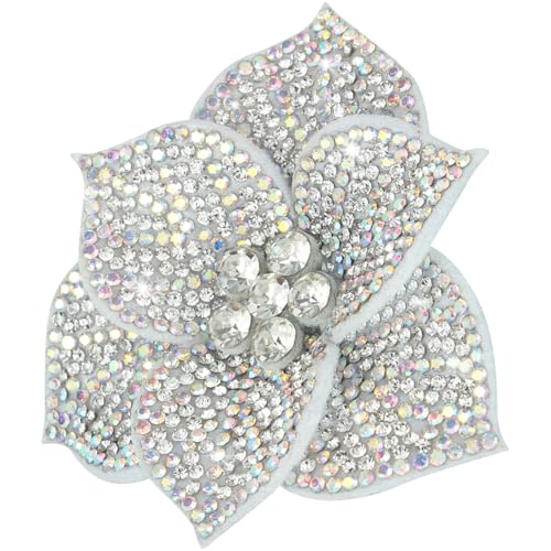2.56" Created Crystal Rhinestone Camelia Flower Hair Clip Brooches for Women, Vintage Design Flower Brooches & Lapel Pins for Clothes, Elegant Floral Brooch for Wedding & Christmas Parties - color: White