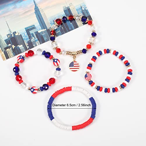 Ardorchid Halloween Bracelets for Women Pumpkin Ghost Steleton Bat Skull Beaded Stackable Stretchy Bracelet Rugby Thanksgiving Christmas Heishi Bracelets - color: USA Flag Bracelets-B
