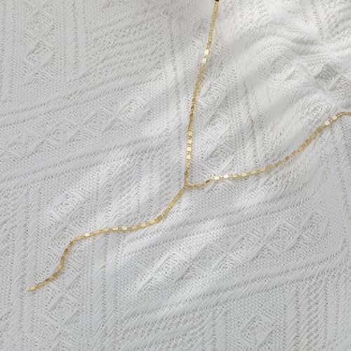 Foxgirl Long Gold Necklace for Women- Dainty 14k Gold Plated Drop Lariat Necklace Layered Simple CZ Y-Shaped Body Chain Stack Wedding Necklace Trendy - color: square chain