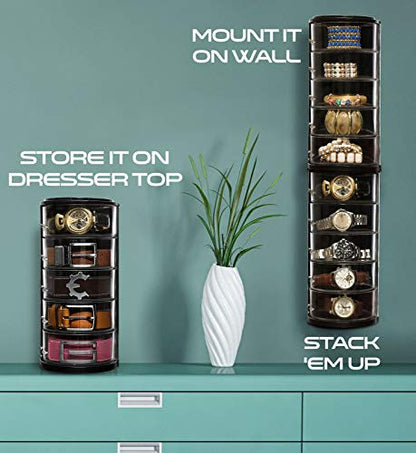 Acrylic Belt Organizer & Holder for Closet, Storage & Container | Rotating Drawers, Wall Mounted, Stackable, Watch Case, Jewelry Display, Makeup, Mens, Womens, Rack, Box