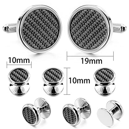 Mens Cufflinks and Tuxedo Studs Set in Gift Box (Carbon Fiber), Jewelry or Accessories in Gold Silver Black Tone, Matching with Shirts Vest and Bow tie, Suitable for Birthday Wedding Anniversary - color: 2+6 Black 1