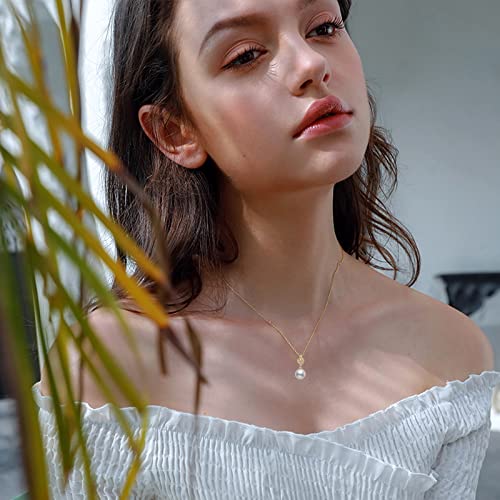 14K Gold Natural Diamond Pearl Earrings and Necklace (with 14k Gold Box Chain), Fine Jewelry for Her