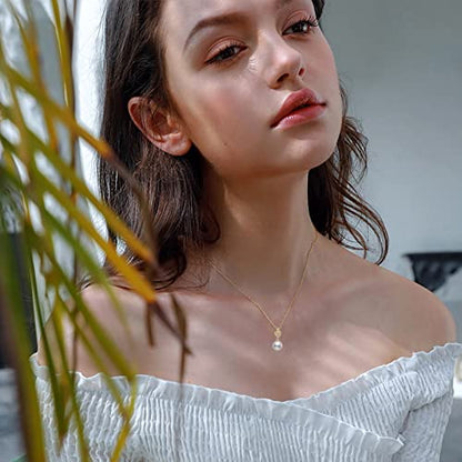 14K Gold Natural Diamond Pearl Earrings and Necklace (with 14k Gold Box Chain), Fine Jewelry for Her