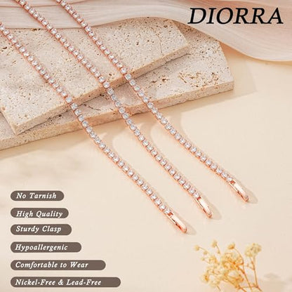 3mm/4mm Cubic Zirconia Classic Tennis Bracelet 14K Gold Plated/Silver Bracelets for Women Size 6.5-7.5 Inch - color: 3mm Rose Gold, size: 18cm/7.0IN