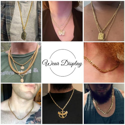 Monily 24K Gold Plated Figaro Chain Stainless Steel Necklace Men Women - color: 24K Gold Plated 5mm