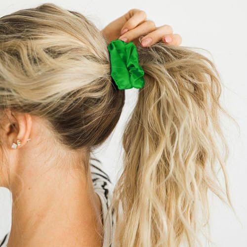KICOSY 12 Pcs Green Scrunchies, Satin Hair Ties for Women & Girls - Great for Daily Wear, Bridesmaid Gifts & St. Patrick’s Day/Christmas - color: green