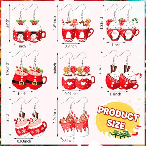 8 Pairs Christmas Acrylic Earrings for Women Xmas Dangle Jewelry | Xmas Hot Cocoa Earrings, Christmas Holiday Jewelry Gifts Party Accessories, Hypoallergenic Acrylic, Double Side - style: Christmas Hot Cocoa