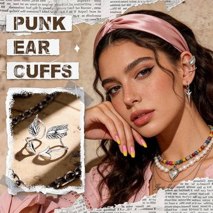 Gothic Stainless Steel Ear Cuffs Non Piercing Cartilage Clip On | Punk Emo Y2k Alt Goth Style,Men Women,Silver Fake Earring,Hypoallergenic Adjustable,Jewelry Gift,Edgy design - color: K12-Silver Arrow Design