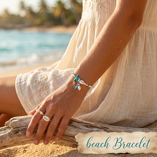 JEWEKY Boho Ankle Bracelets Blue Beach Beaded Anklets for Women
