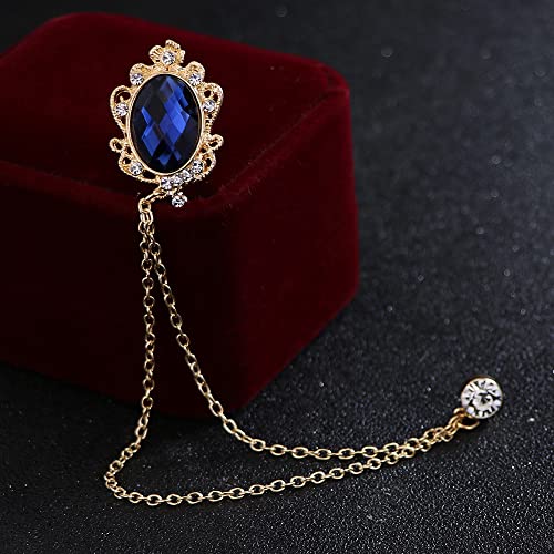 Men's Gem Brooch Lapel Pin Badge Hanging Chains Collar Brooches Pin for Career Suit Tuxedo of Shirts Tie Hat Scarf for Boyfriend Father Birthday - color: Blue