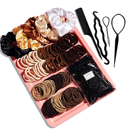 YANRONG 1159PCS Hair Accessories for Woman Set Seamless Ponytail Holders Variety Hair Scrunchies Hair Bands Scrunchy Hair Ties For Thick and Curly (Brown) - color: Brown
