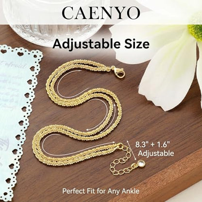 Dainty Anklets for Women, 14K Gold Plated & Sterling Silver Plated Ankle Bracelets, Adjustable, Waterproof & Hypoallergenic Summer Beach Foot Jewelry in Assorted Styles - style: dainty anklet gold