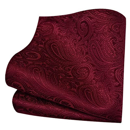 GUSLESON 3.15"（8cm） Mens Tie and Lapel Pin Paisley Necktie Hankerchief Cufflinks Set for Men - color: Burgundy