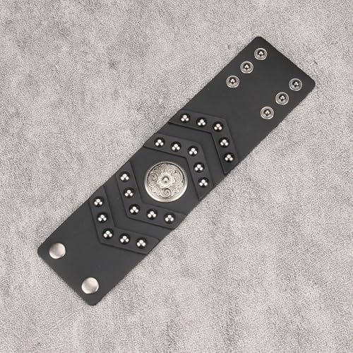 JAOYU Punk Leather Cuff Bracelet Goth Leather Wristband Rock Bracelet Biker Bracelet for Men Leather Armband Black Handmade Jewelry - color: Flower Black Leather Bracelet