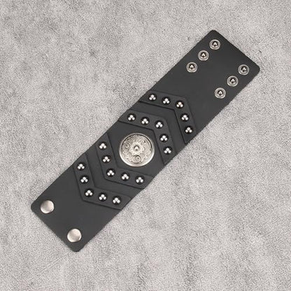 JAOYU Punk Leather Cuff Bracelet Goth Leather Wristband Rock Bracelet Biker Bracelet for Men Leather Armband Black Handmade Jewelry - color: Flower Black Leather Bracelet