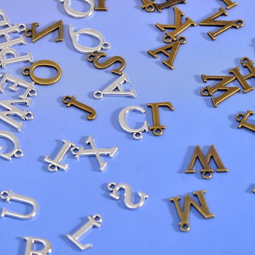 stino 200Pcs A-Z Metal Letter Charms for Jewelry Making, Capital Alphabet Initial Charms - color: 104Pcs Silver & Bronze Capital