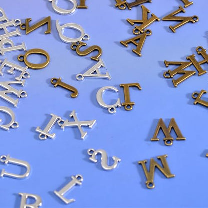 stino 200Pcs A-Z Metal Letter Charms for Jewelry Making, Capital Alphabet Initial Charms - color: 104Pcs Silver & Bronze Capital