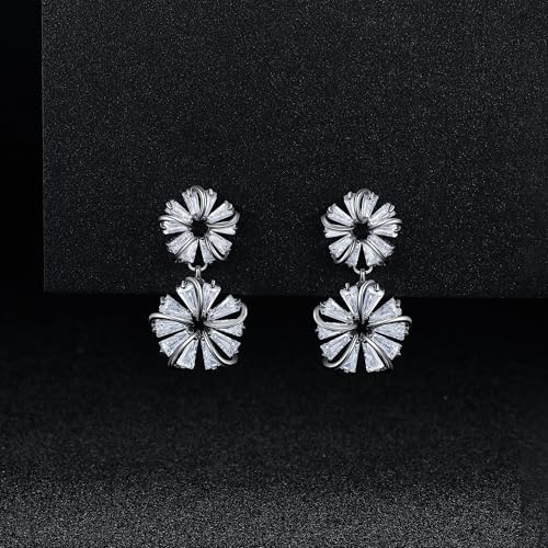 Gemsme Bridal Wedding Earrings for Brides Bridesmaides, 925 Sterling Silver Posts hypoallergenic Cubic Zirconia stud,Drop & Dangle Earrings for Women Jewelry Gifts - color: White - Flower Drop Earrings