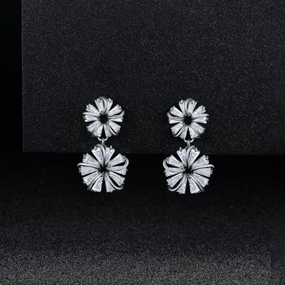 Gemsme Bridal Wedding Earrings for Brides Bridesmaides, 925 Sterling Silver Posts hypoallergenic Cubic Zirconia stud,Drop & Dangle Earrings for Women Jewelry Gifts - color: White - Flower Drop Earrings