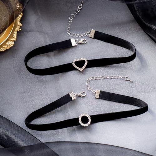 Black Choker Necklaces for Women 90s Red Black Velvet Choker Necklace Thick Thin Chocker Tube Heart Circle Choker Necklace Lace Tatto Collar Necklace Goth Choker Jewelry - style: D3-Black