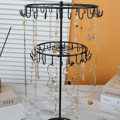 jewelry storage rack Rotating Jewelry Display is used to organize and store necklaces, earrings, bracelets, rings﻿-black - color: Black