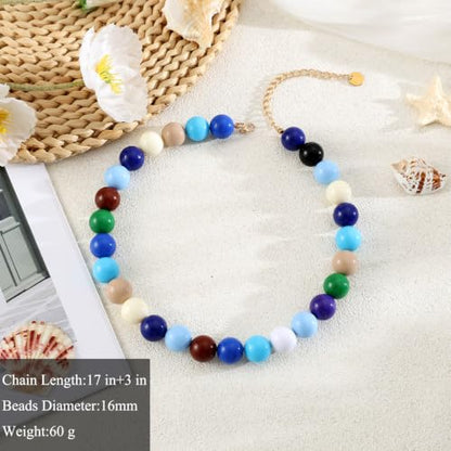Chunky Beaded Necklace for Women 16mm Round Bead Resin Modern Statement Necklace Jewelry Accessories - color: colorful 03