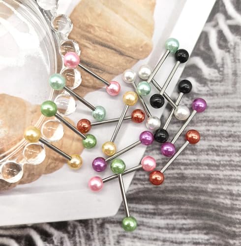 48Pcs 14G Glow in Dark Flexible Stainless Steel Straight Tongue Barbell Nipple Ring Retainer Piercing Jewelry for Women Men 16mm Bar