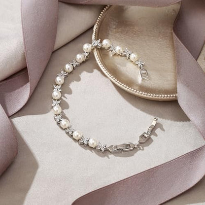 EVER FAITH Cubic Zirconia Pearl Bridal Prom Tennis Bracelet for Women | Elegant Pear CZ Wedding Jewelry Gift, for Bride Bridesmaid - style: Marquise_Silver-Plated-Brass