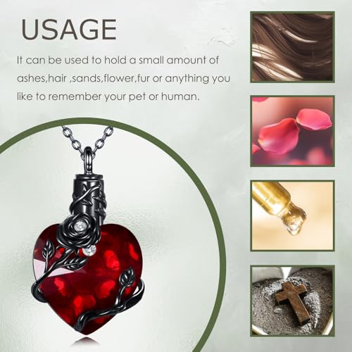 Halloween Necklace 925 Sterling Silver Black Rose Rib Cage Heart Pendant Necklace Halloween Jewelry Gifts for Women Gothic Party - style: Black Rose-Urn