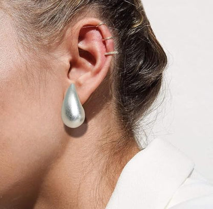 Small Chunky Gold Hoop Earrings For Women, 14k Gold Thick statement huggie hoop earrings Trendy Hoop Earrings Set Hypoallergenic Fashion Earrings - color: Frosted Resin Drop -Silver