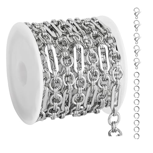 UMAOKANG 2 Meters Stainless Steel Paperclip Chain Bulk for Jewelry Making | High Polish Silver Paper Clip Link Chain on Spool with Lobster Clasps Jump Rings - color: Paperclip (Steel)