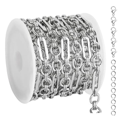 UMAOKANG 2 Meters Stainless Steel Paperclip Chain Bulk for Jewelry Making | High Polish Silver Paper Clip Link Chain on Spool with Lobster Clasps Jump Rings - color: Paperclip (Steel)