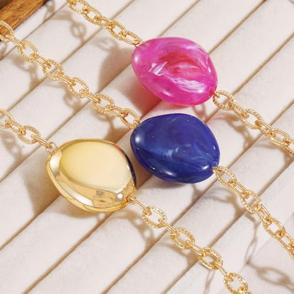 Bocar 3 Layered Statement Necklace for Women Multi Strand Necklace with Resin Beads, Chunky Layered Chain Necklace (NK-10826) - color: Rose Blue