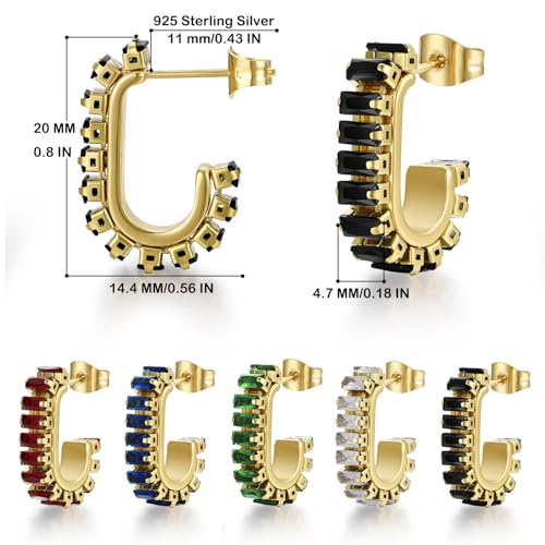 Green Crystal huggie gold hoop earrings for women Girls,14K Gold Plated with 925 Sterling Silver Post color Cubic Zirconia dainty cute Earrings| CZ Stud Earring - color: Black stone