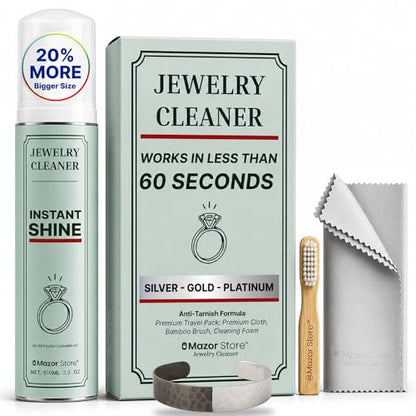 Silver Jewelry Cleaner, Instant Shine, 4-in-1 Gold, Platinum Jewelry Cleaner Solution, Brush, Large Polishing Cloth & Luxury Travel Box – Eco-Friendly, Tarnish Remover & Jewelry Cleaner Kit