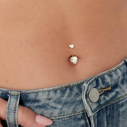 2pcs 14k Gold Filled Belly Button Rings, 14G 8mm/10mm/12mm Threaded Barbell Belly Button Piercing, Navel Ring Piercing Jewelry - color: 14K GF-2pcs-AB Heart CZ-10mm
